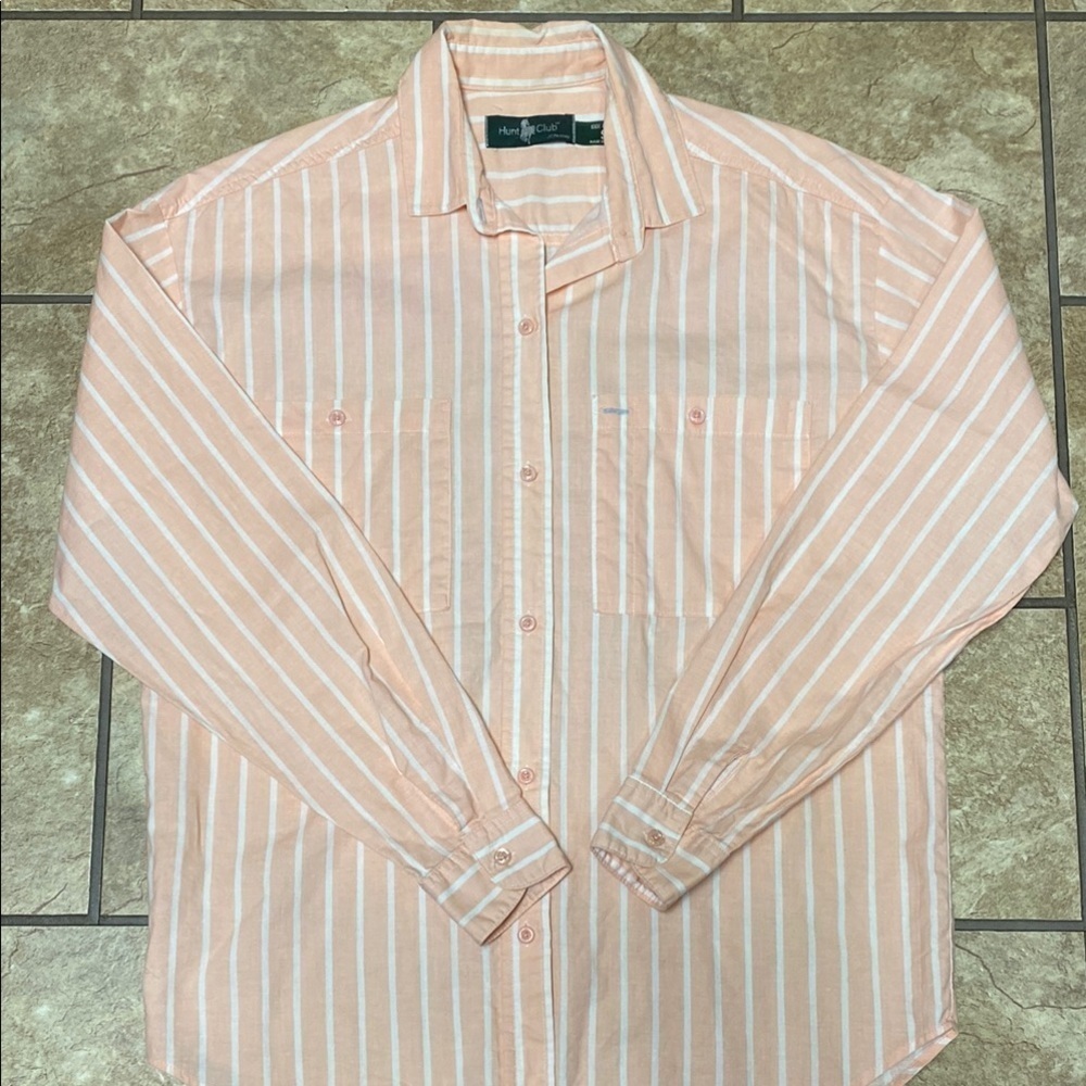 Vintage Size Small Hunt Club by JCPenney Orange and White  Button Down Shirt